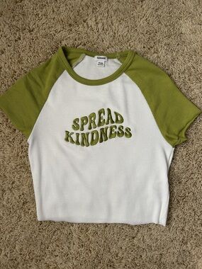 Garage White & Olive Green 'Spread Kindness' Cropped Ribbed Tee Size XS